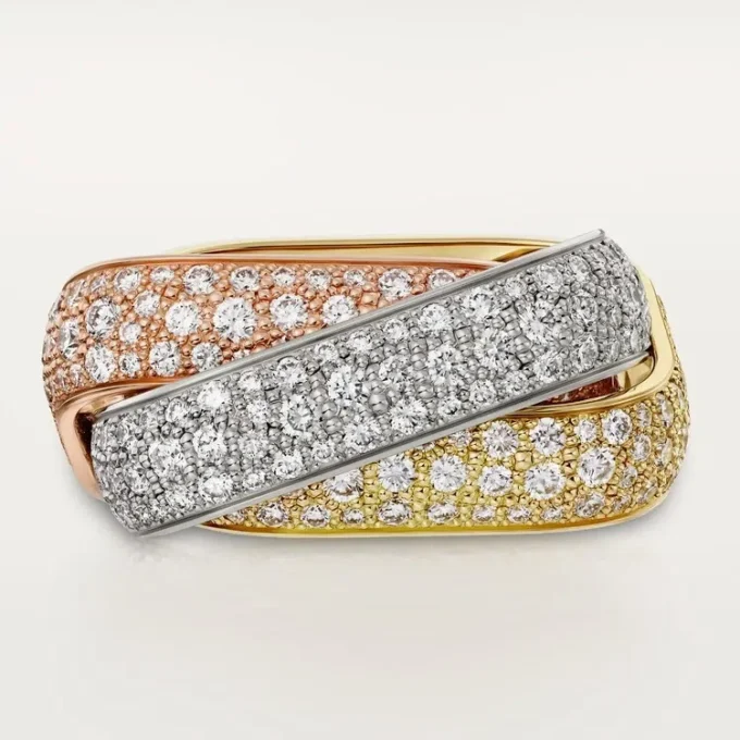 Bague Trinity, forme coussin, grand modèle, pavée