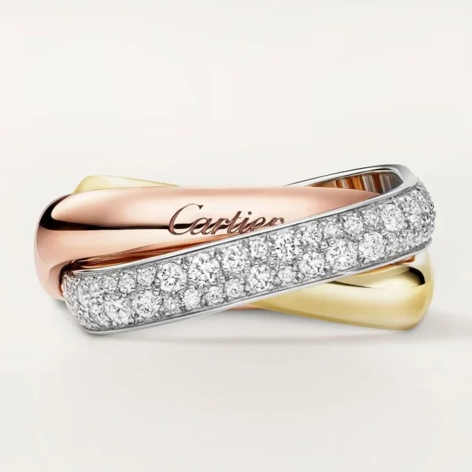 Bague Trinity, forme coussin, modèle moyen, demi-sertie