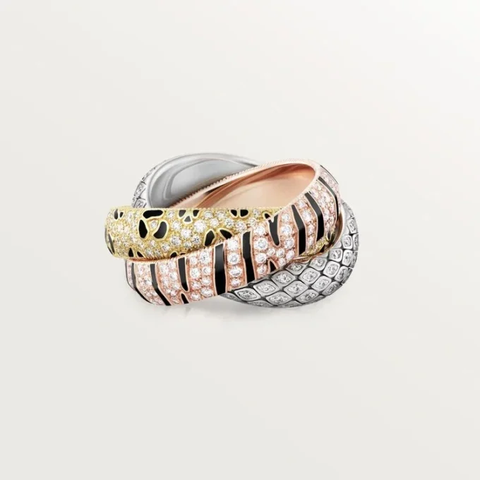 Bague Trinity, laquée, pavée