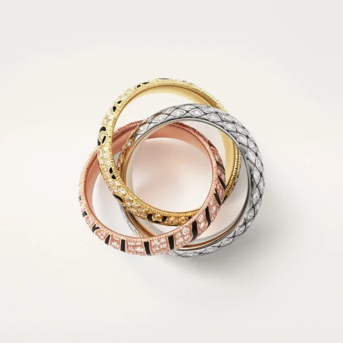 Bague Trinity, laquée, pavée