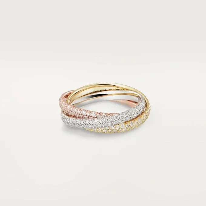 Bague Trinity, petit modèle, pavée