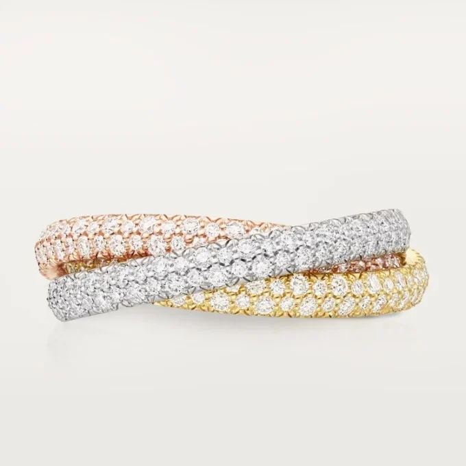 Bague Trinity, petit modèle, pavée