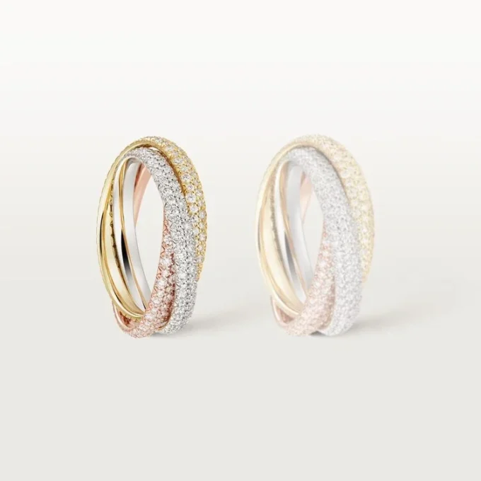 Bague Trinity, petit modèle, pavée