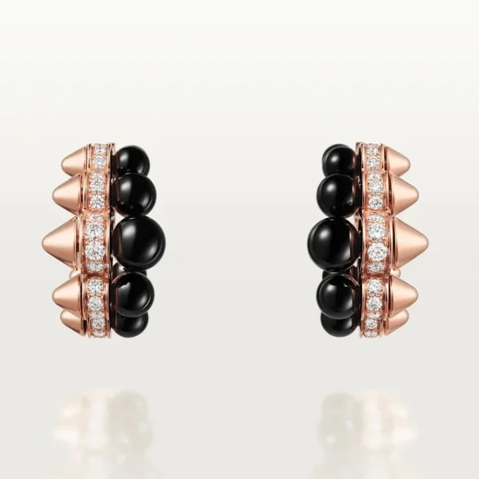 Boucles d&rsquo;oreilles créoles Clash de Cartier, onyx, modèle extra-large, diamants