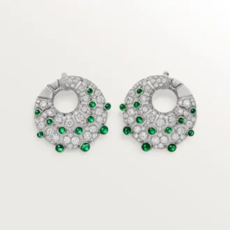 Boucles d&rsquo;oreilles créoles « Le Voyage Recommence », émeraudes, pavées