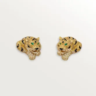 Boucles d&rsquo;oreilles « Faune et Flore de Cartier », diamants jaunes, orange et bruns, pavés