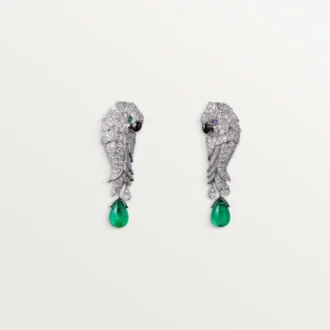 Boucles d&rsquo;oreilles Faune et Flore de Cartier, gouttes d&rsquo;émeraude, pavées