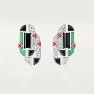 Boucles d&rsquo;oreilles Geometrie & Contrastes, chrysoprase, pavées