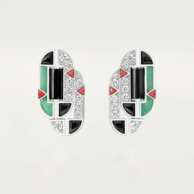 Boucles d&rsquo;oreilles Geometrie & Contrastes, chrysoprase, pavées