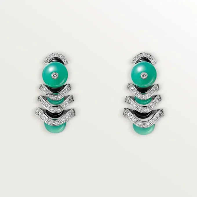 Boucles d&rsquo;oreilles Geometrie & Contrastes, chrysoprase, pavées