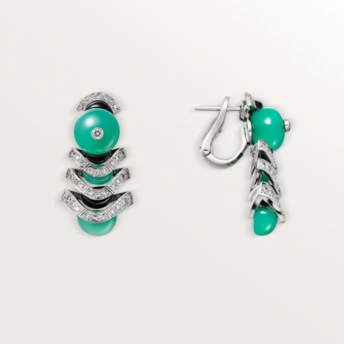 Boucles d&rsquo;oreilles Geometrie & Contrastes, chrysoprase, pavées