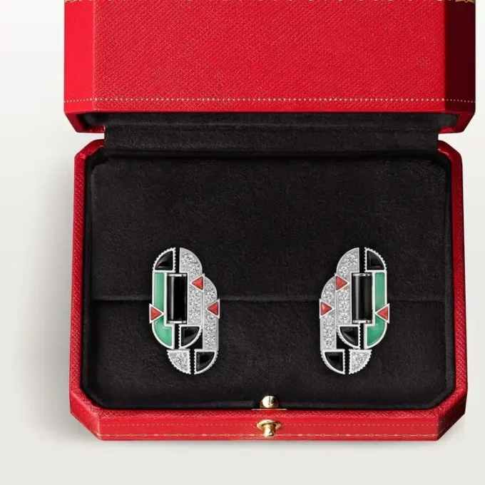 Boucles d&rsquo;oreilles Geometrie & Contrastes, chrysoprase, pavées