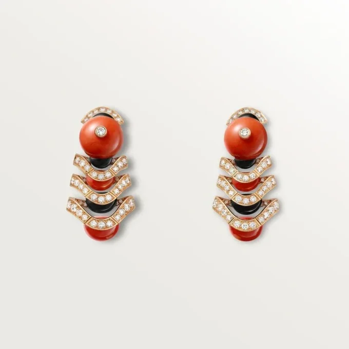 Boucles d&rsquo;oreilles Geometrie & Contrastes, corail, pavées