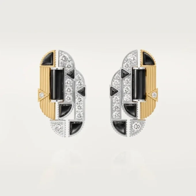 Boucles d&rsquo;oreilles Geometrie & Contrastes, onyx, pavées