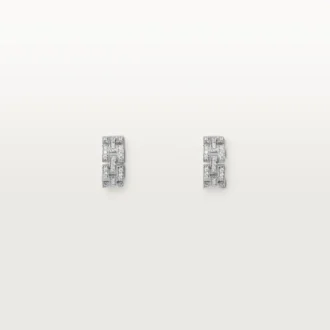 Boucles d&rsquo;oreilles Maillon Panthère, 3 rangées pavées de diamants – Or blanc, diamants – Cartier