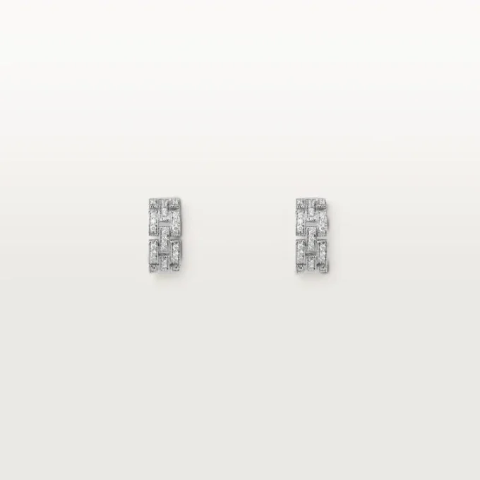 Boucles d&rsquo;oreilles Maillon Panthère, 3 rangées pavées de diamants – Or blanc, diamants – Cartier