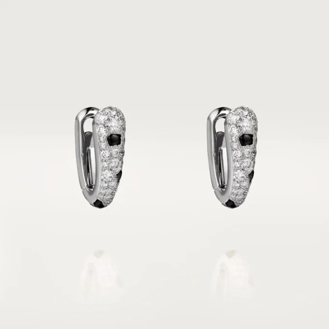 Boucles d&rsquo;oreilles Panthere Diamond Small Hoop, or blanc | Cartier US