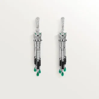 Boucles d&rsquo;oreilles Panthère de Cartier, émeraudes, pavées