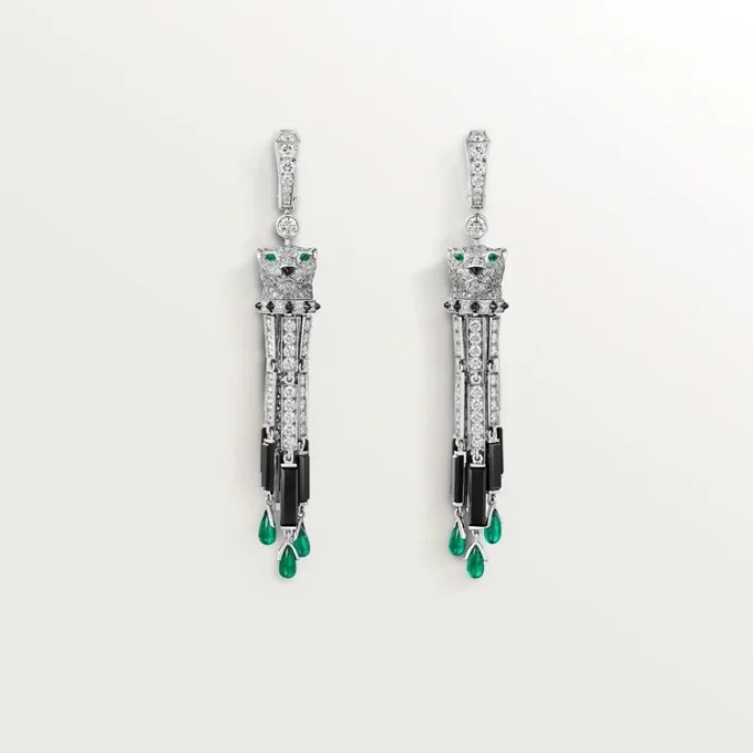 Boucles d&rsquo;oreilles Panthère de Cartier, émeraudes, pavées