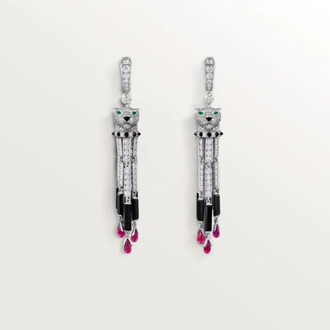 Boucles d&rsquo;oreilles Panthère de Cartier, rubis, grand modèle, pavées