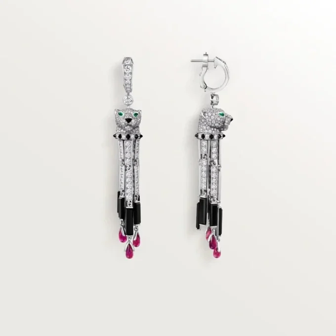 Boucles d&rsquo;oreilles Panthère de Cartier, rubis, grand modèle, pavées