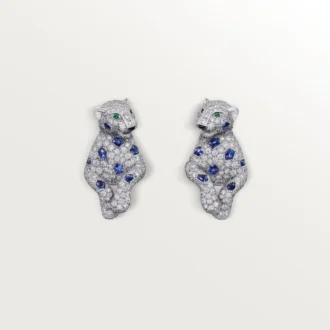 Boucles d&rsquo;oreilles Panthère de Cartier, saphirs, pavées
