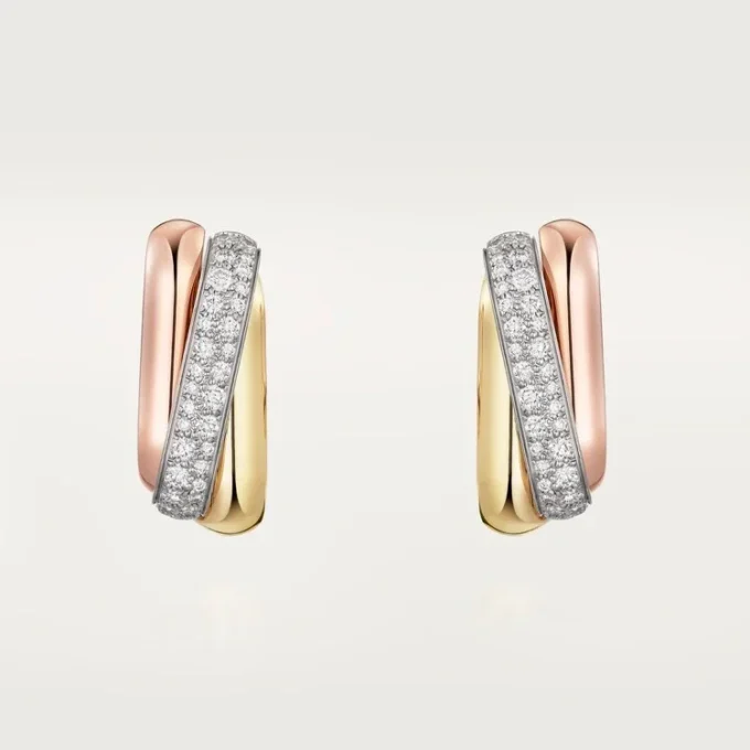 Boucles d&rsquo;oreilles Trinity, forme coussin, demi-sertissage