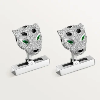 Boutons de manchette Panthere De Cartier – Or blanc rhodié, diamants, émeraudes, onyx – Cartier