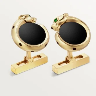 Boutons de manchette Panthère de Cartier – Or jaune, onyx, tsavorites et laque noire – Cartier