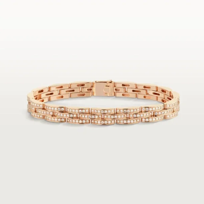 Bracelet Maillon Panthère, triple rangée, pavé