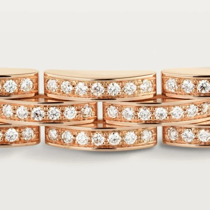 Bracelet Maillon Panthère, triple rangée, pavé