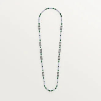 Collier de haute joaillerie – Or blanc, calcédoine, skarn, turquoise, laque noire, diamants – Cartier