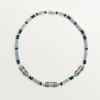 Collier de haute joaillerie – Or blanc, calcédoine, skarn, turquoise, laque noire, diamants – Cartier