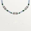 Collier de haute joaillerie – Or blanc, calcédoine, skarn, turquoise, laque noire, diamants – Cartier