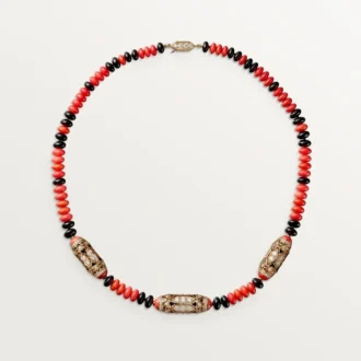 Collier de haute joaillerie – Or rose, corail, onyx, laque noire, diamants – Cartier