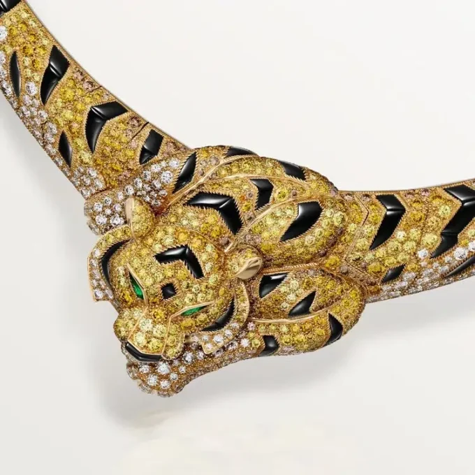 Collier Faune et Flore de Cartier, diamants jaunes, orange et bruns, pavé