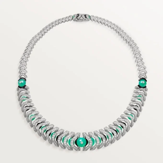 Collier Geometrie & Contrastes, chrysoprase, pavé