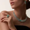 Collier Geometrie & Contrastes, chrysoprase, pavé