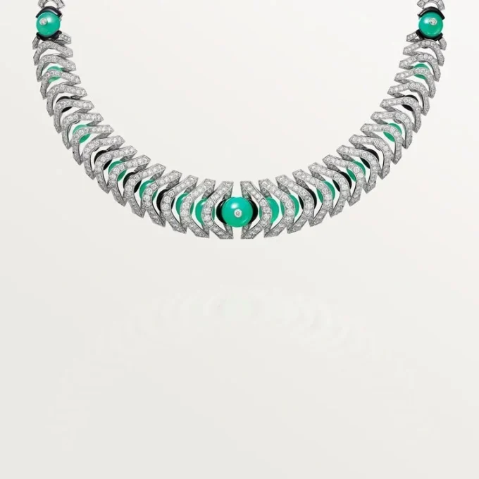 Collier Geometrie & Contrastes, chrysoprase, pavé