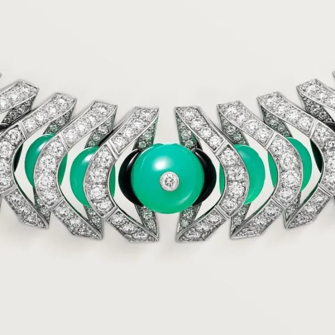 Collier Geometrie & Contrastes, chrysoprase, pavé