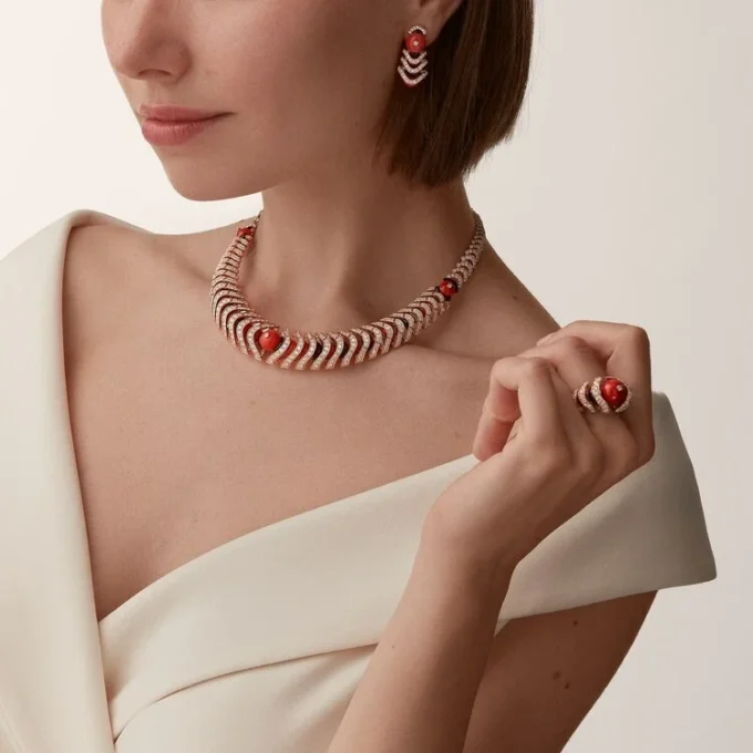 Collier Geometrie & Contrastes, corail, pavé