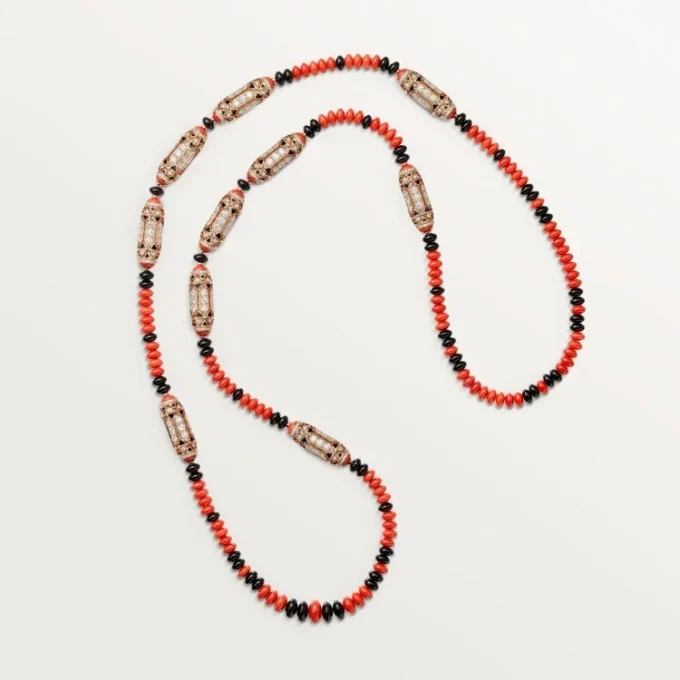 Collier Geometrie & Contrastes, corail, pavé