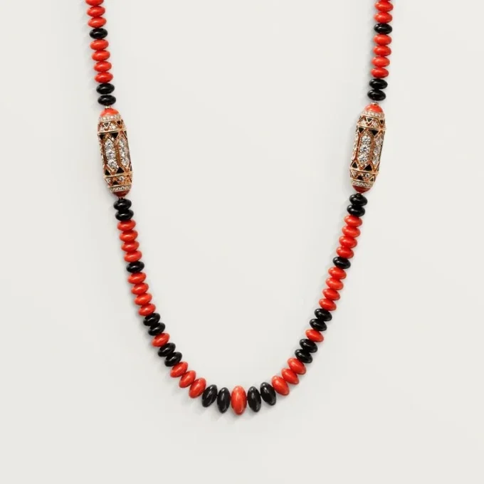 Collier Geometrie & Contrastes, corail, pavé