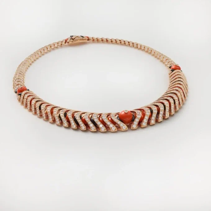 Collier Geometrie & Contrastes, corail, pavé