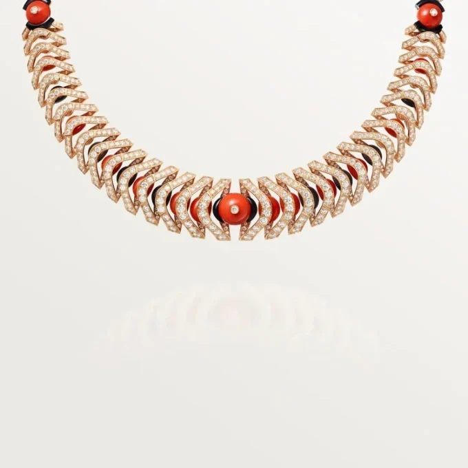 Collier Geometrie & Contrastes, corail, pavé