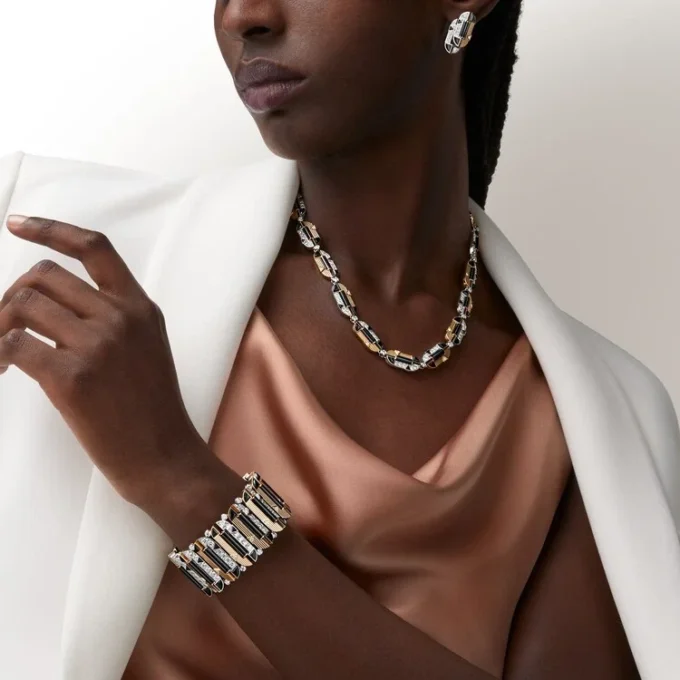Collier Geometrie & Contrastes, onyx, polyvalent, pavé