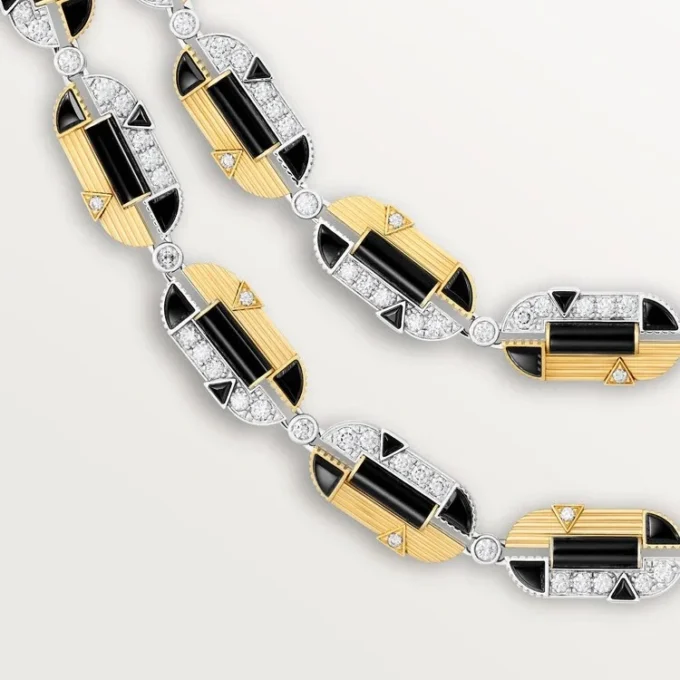 Collier Geometrie & Contrastes, onyx, polyvalent, pavé