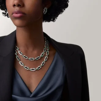 Collier Géométrie & Contrastes, chrysoprase, multi-positions, pavé