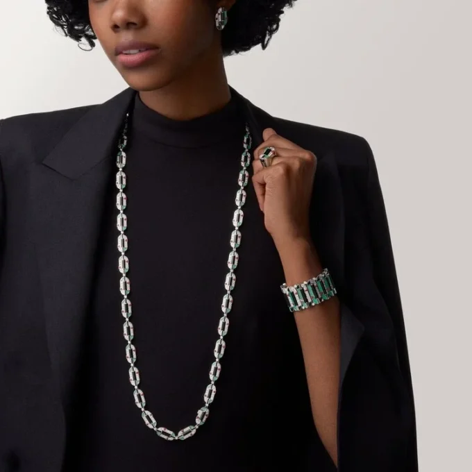 Collier Géométrie & Contrastes, chrysoprase, multi-positions, pavé