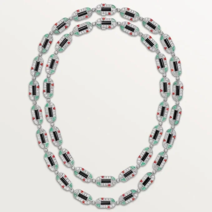Collier Géométrie & Contrastes, chrysoprase, multi-positions, pavé